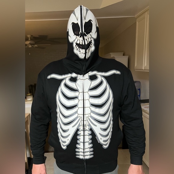 Other - Adult Black Glow in the Dark Full Zip Skeleton Hoodie with Face